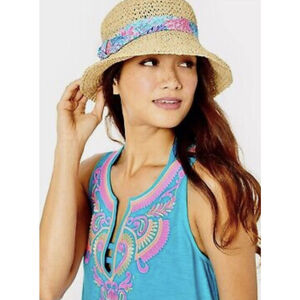 NWT Lilly Pulitzer Tropical Straw Bucket Hat in Multi Splashdance One Size $58